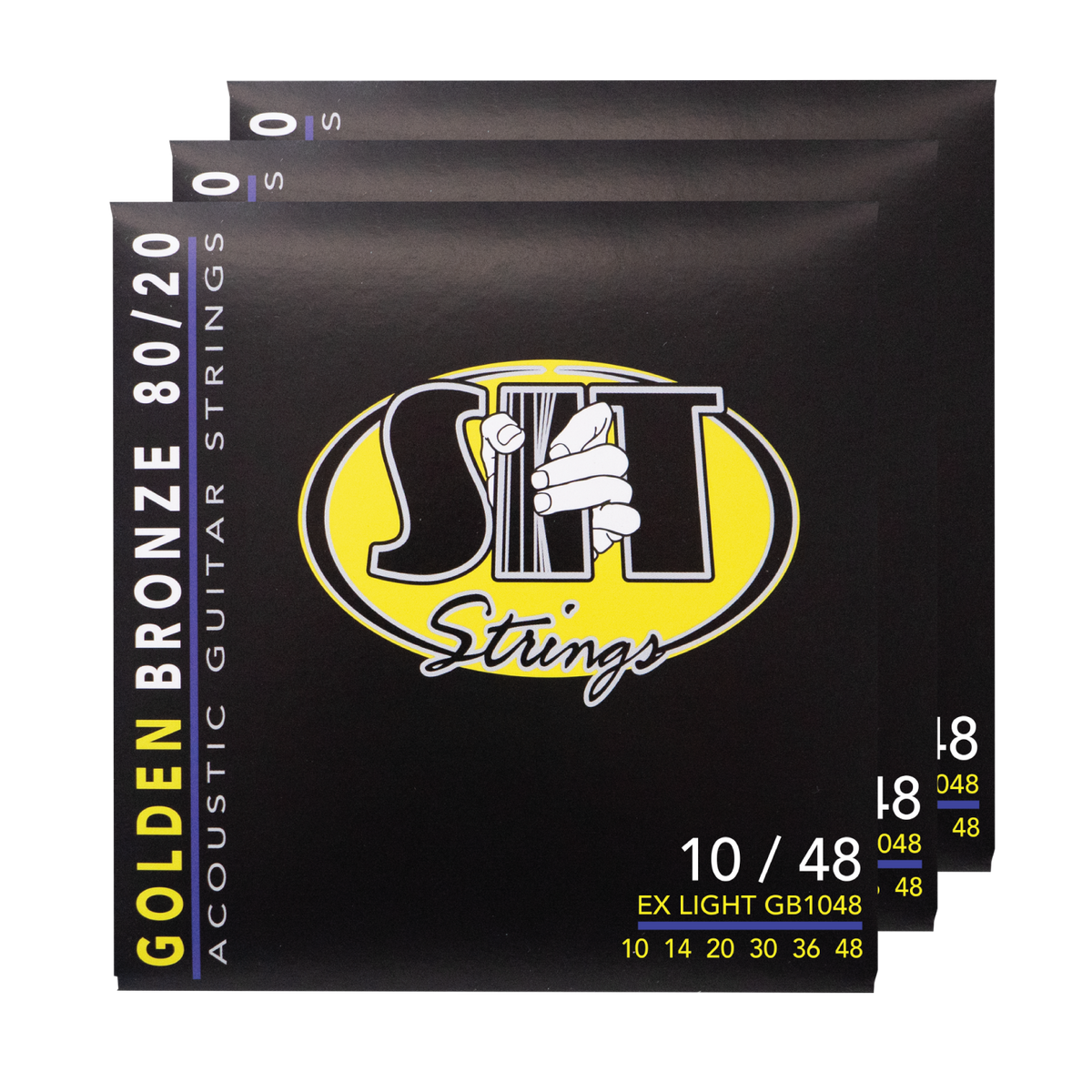 S.I.T. Golden Bronze 80/20 Acoustic Guitar Strings – 10–48 (GB1048 Extra Light) – 3-Pack