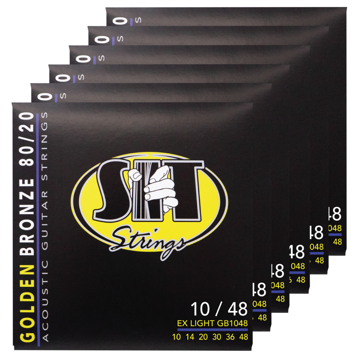 S.I.T. Golden Bronze 80/20 Acoustic Guitar Strings – 10–48 (GB1048 Extra Light) – 6-Pack