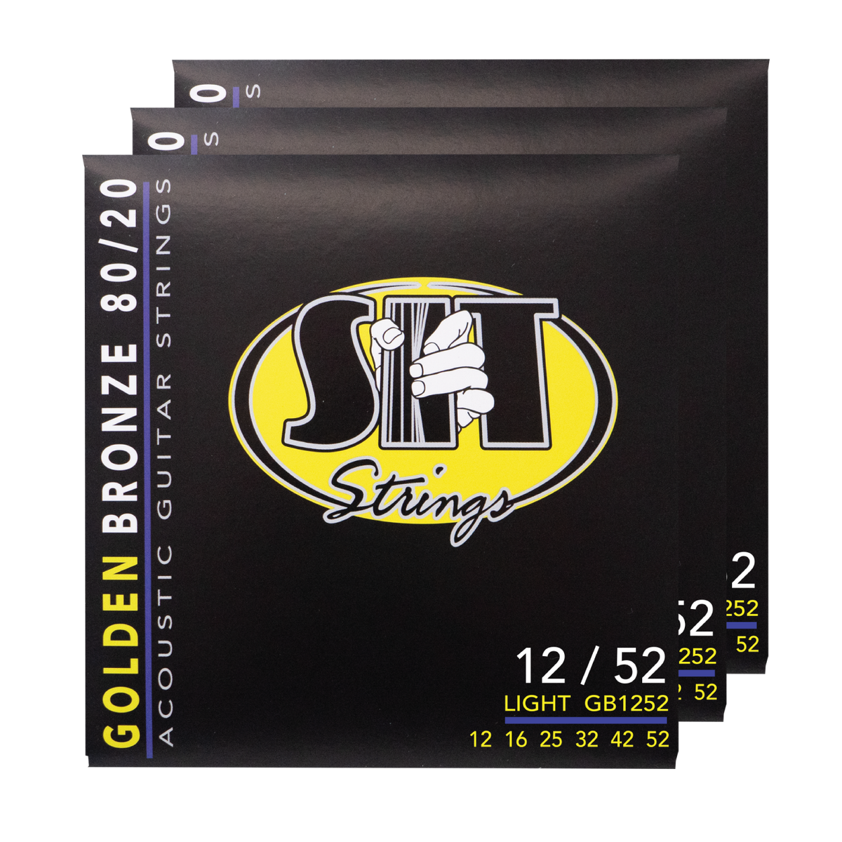 S.I.T. Golden Bronze 80/20 Acoustic Guitar Strings – 12–52 (GB1252 Light) – 3-Pack