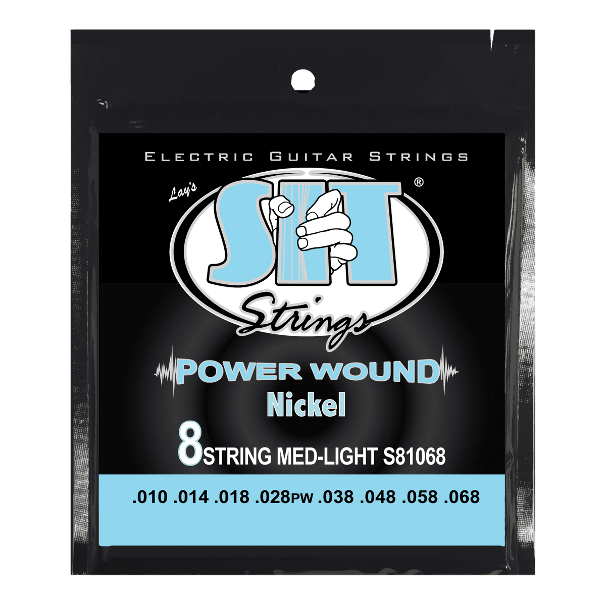 S.I.T. Power Wound Nickel 8-String Electric Guitar Strings – 10–68 (S81068 Light)