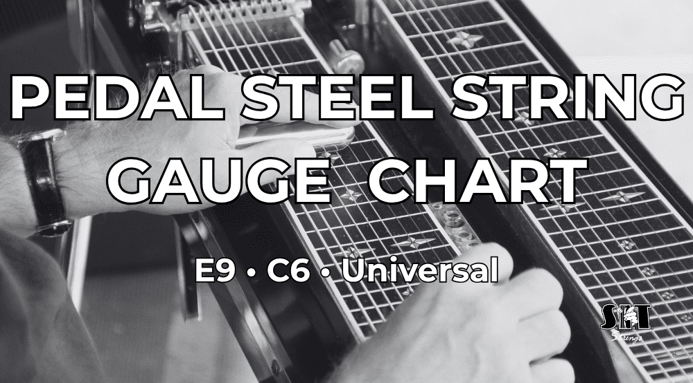 Pedal steel guitar with the title Pedal Steel String Gauge Chart