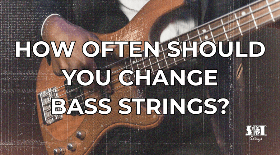Bass guitar being restrung with the title How Often Should You Change Bass Strings