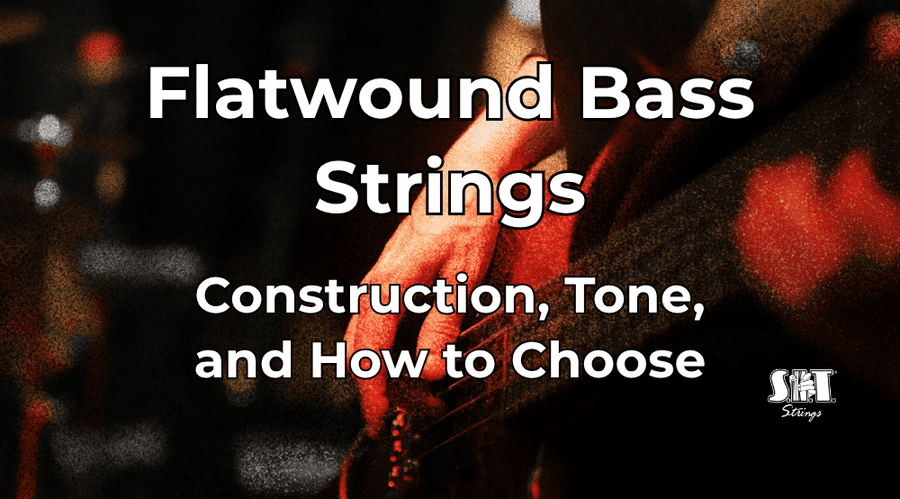 Hands playing an electric bass with the title Flatwound Bass Strings: Construction, Tone, and How to Choose