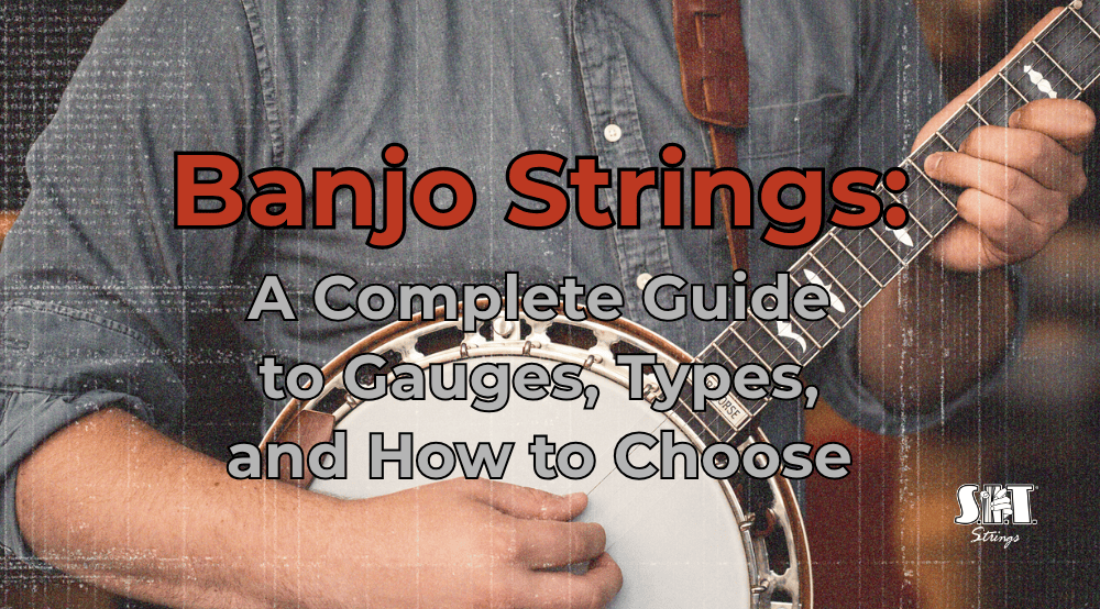 Musician holding a resonator banjo with the title Banjo Strings: A Complete Guide to Gauges, Types, and How to Choose