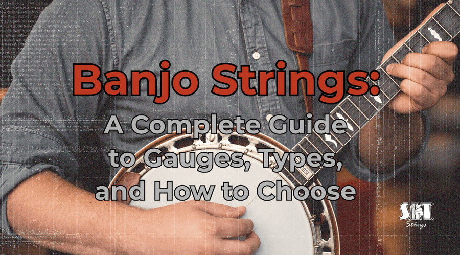 Musician holding a resonator banjo with the title Banjo Strings: A Complete Guide to Gauges, Types, and How to Choose