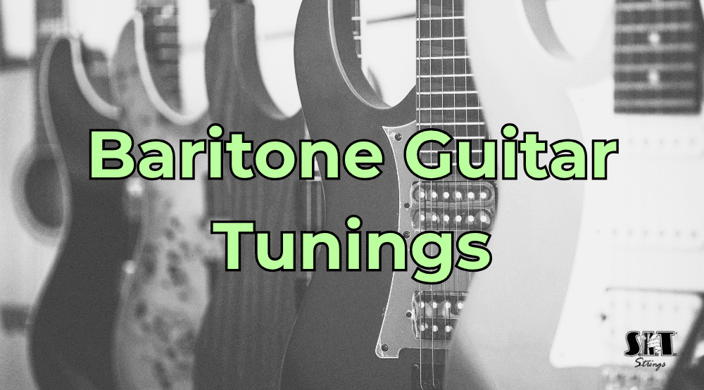 Baritone electric guitar with the title Baritone Guitar Tunings Explained