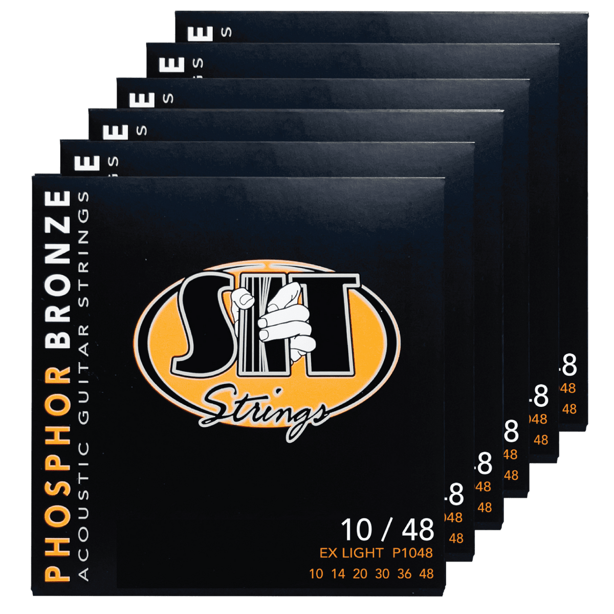 S.I.T. Phosphor Bronze Acoustic Guitar Strings – 10–48 (P1048 Extra Light) – 6-Pack