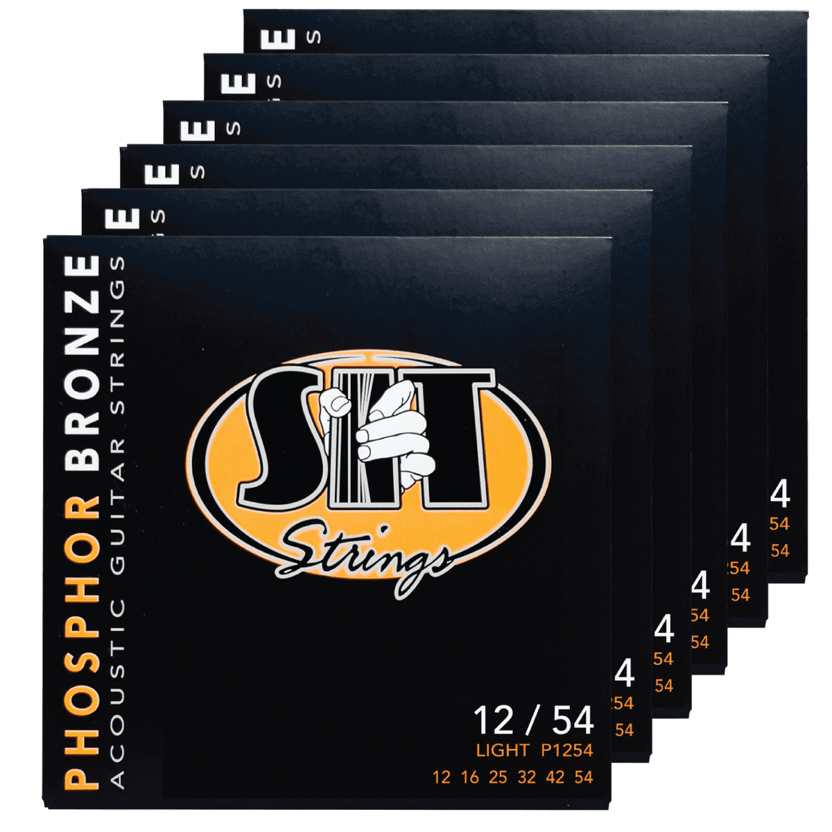 S.I.T. Phosphor Bronze Acoustic Guitar Strings – 12–54 (P1254 Light) – 6-Pack