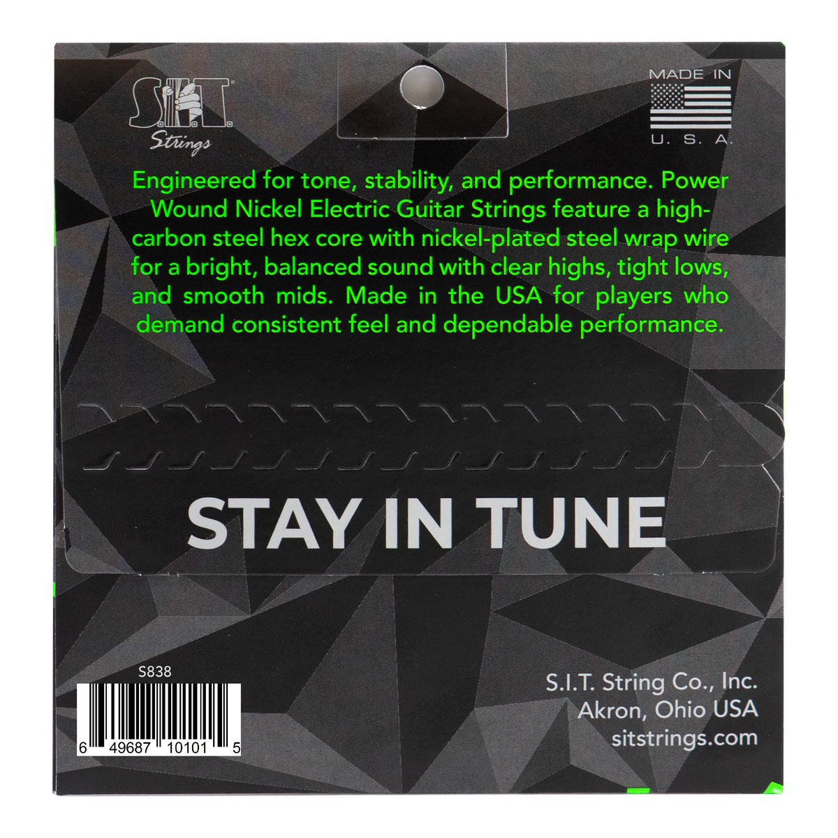 S.I.T. Power Wound Nickel Electric Guitar Strings – 8–38 (S838 Ultra Light) – back of pack