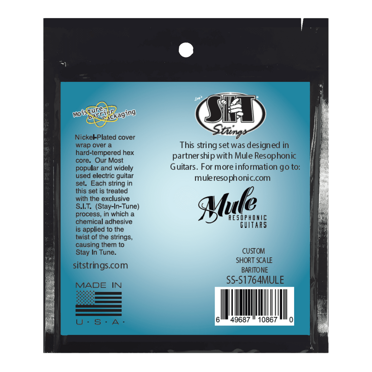 S.I.T. Mule Resophonic Signature Baritone Strings – 17–64 (Power Wound Nickel) – back of pack
