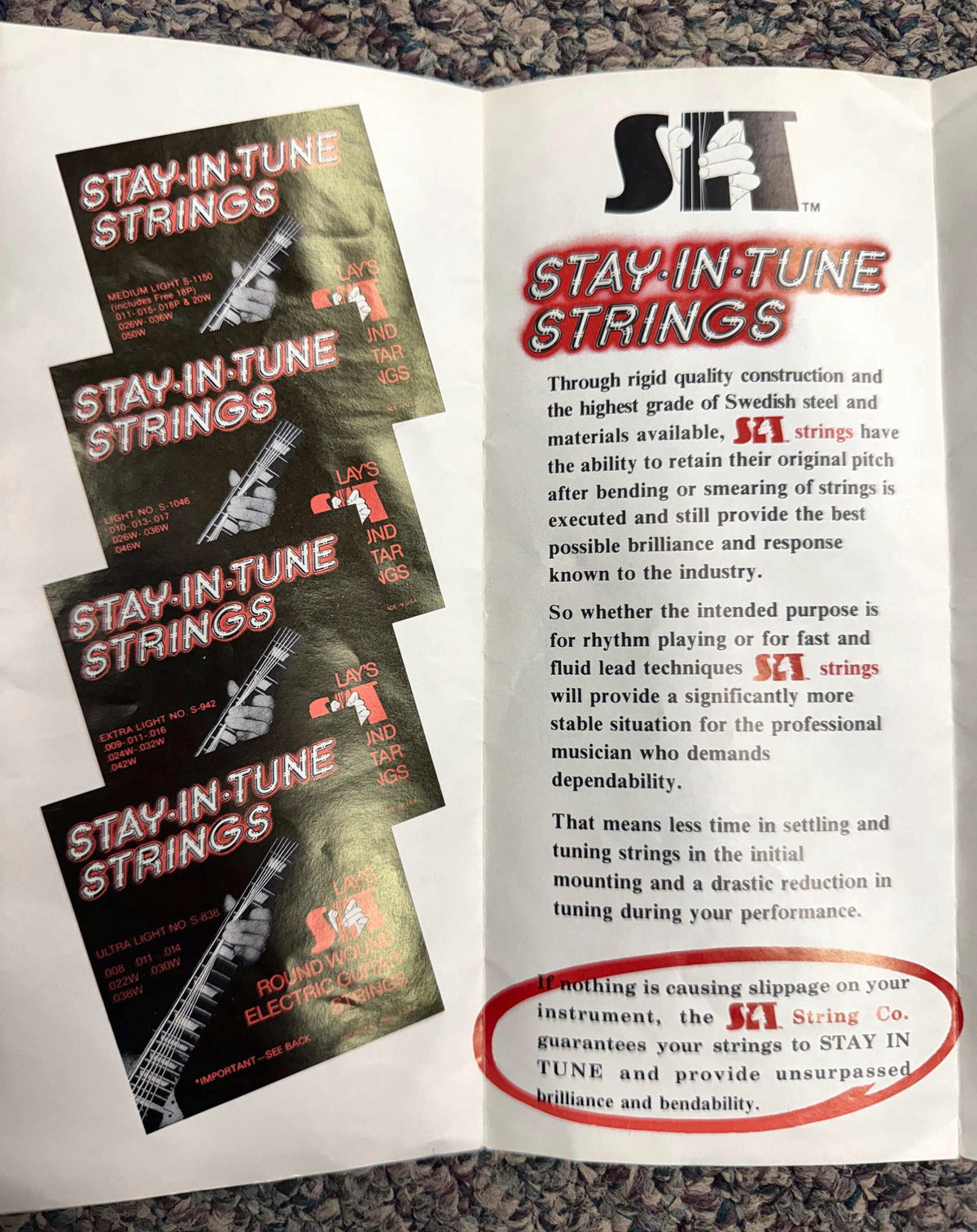 An early Stay In Tune brochure, with the tuning guarantee.